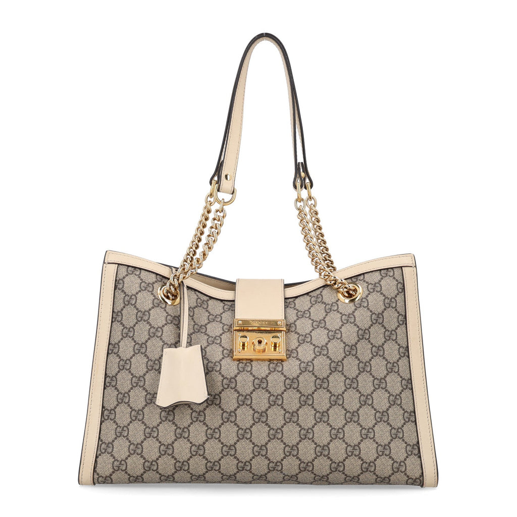 GG Supreme Monogram Medium Padlock Tote White