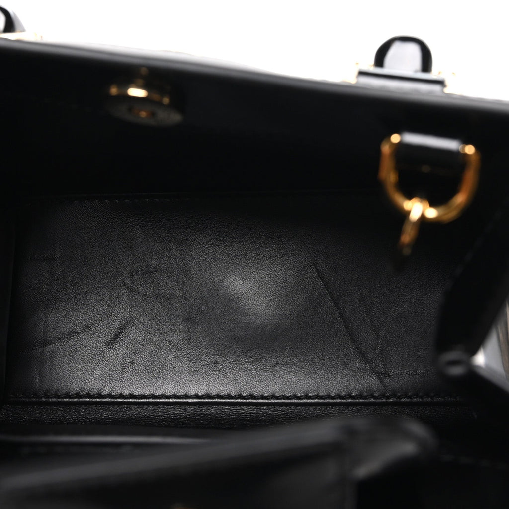 Shiny Polished Calfskin Small Diana Tote Bag Black