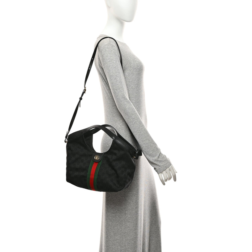 Denim GG Monogram Web Small Giglio Tote Black