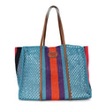Raffia Web Woven Interlocking G Tote Blue Multicolor