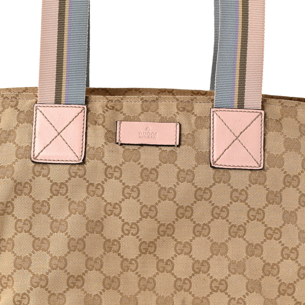 GG Monogram Medium Web Handle Bucket Tote Pink Blue