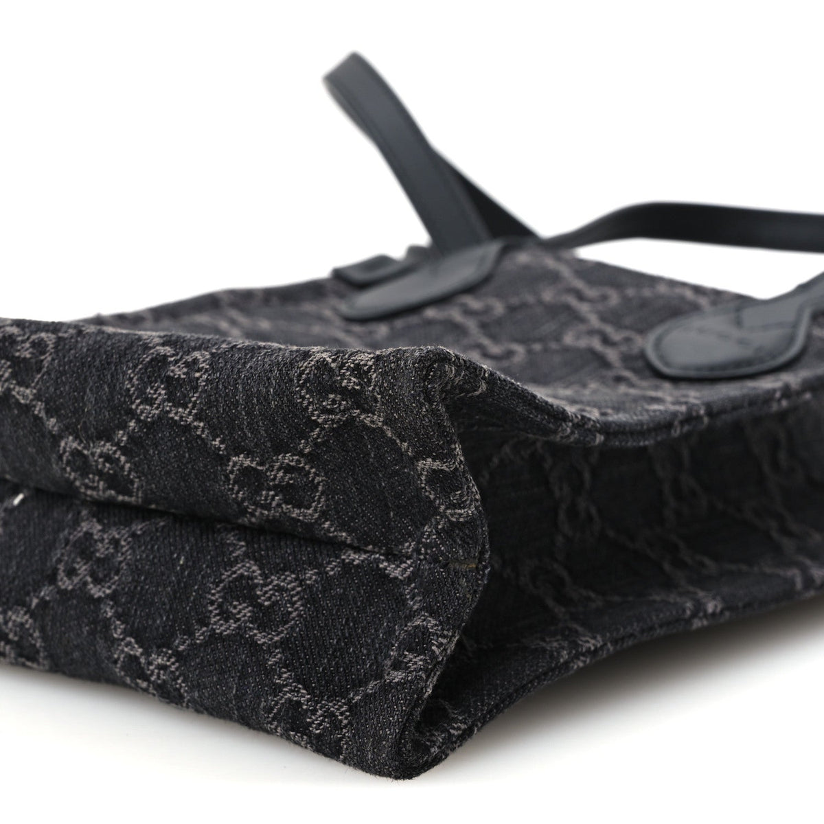 Denim Cuoio Harness GG Monogram Mini Ophidia Tote Bag Black Medium Grey