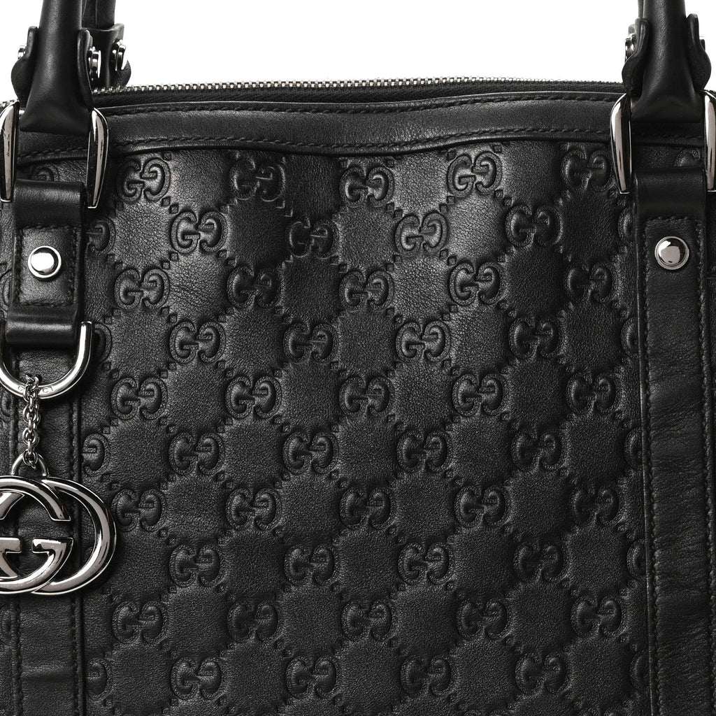 Guccissima Large GG Charm Convertible Dome Satchel Black