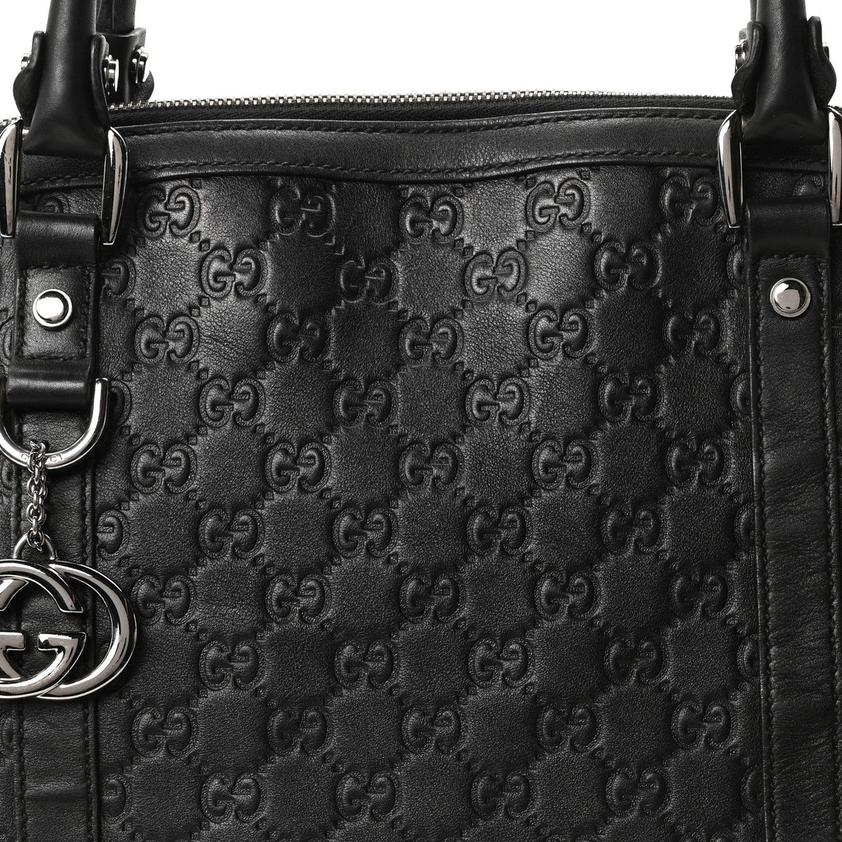 Guccissima Large GG Charm Convertible Dome Satchel Black