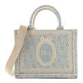 Washed Embroidery Oblique Lace Dior Medallion Mini Book Tote With Strap Celeste Blue Ecru