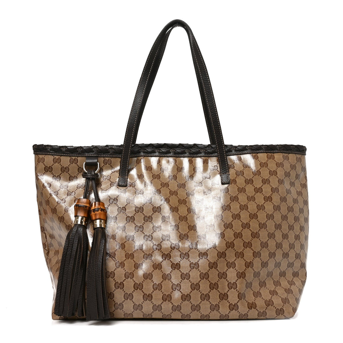 Crystal Monogram Medium Peggy Bamboo Tassel Braided Tote