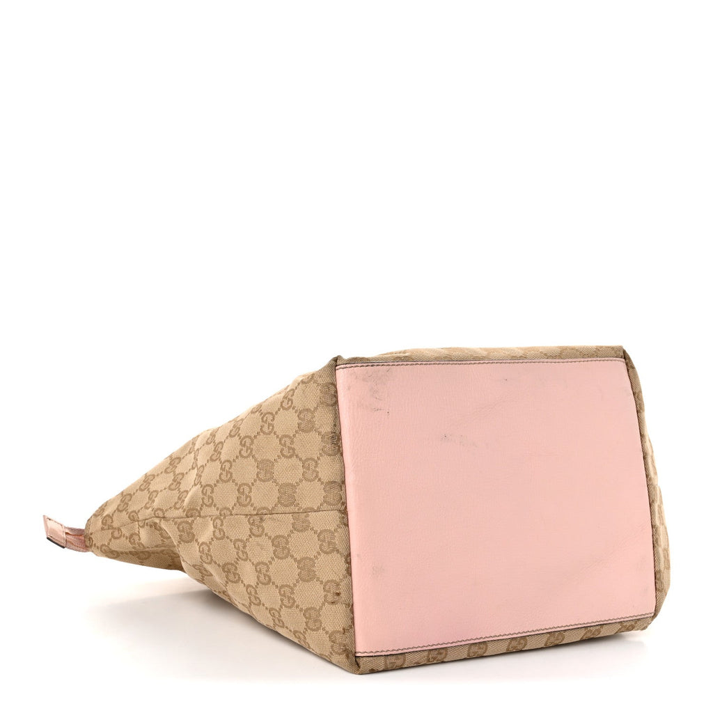 GG Monogram Medium Web Handle Bucket Tote Pink Blue
