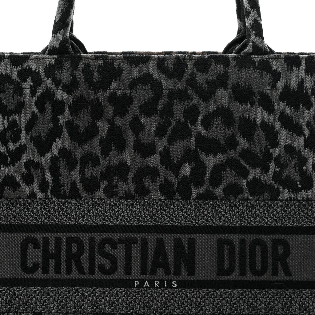 Canvas Mizza Embroidered Large Leopard Book Tote Grey