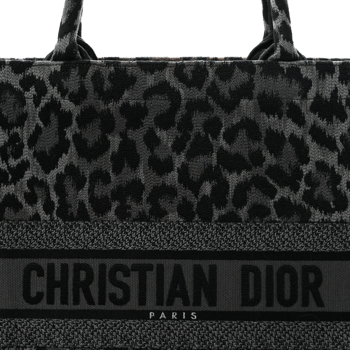 Canvas Mizza Embroidered Large Leopard Book Tote Grey
