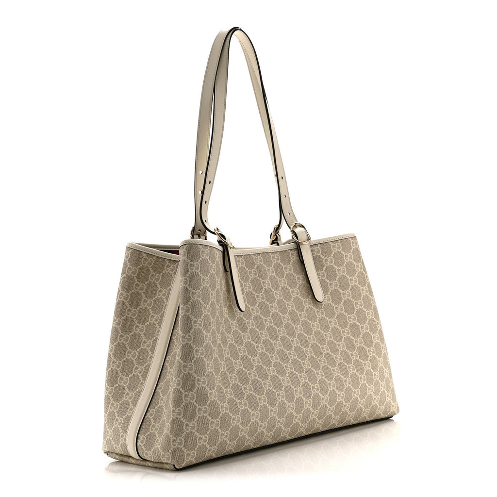 GG Supreme Monogram Emblem Large Tote Bag  Mystic White Oatmeal