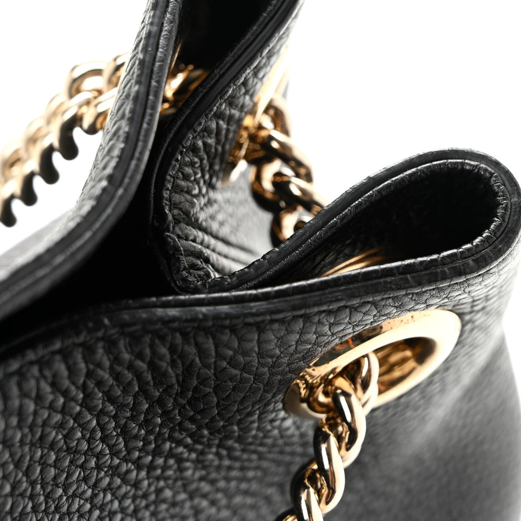 Pebbled Calfskin Medium Soho Chain Shoulder Bag Black