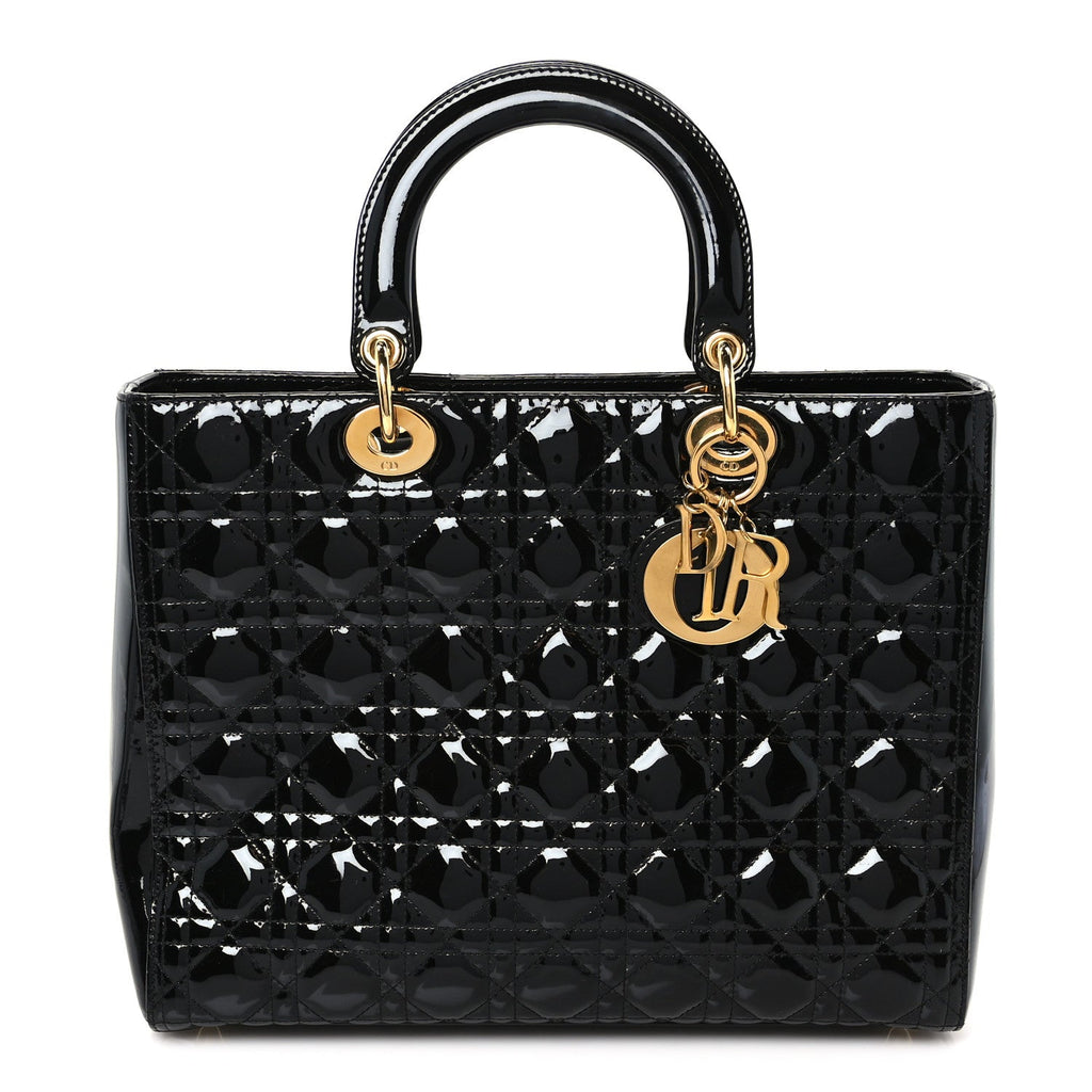 Patent Cannage Large Lady Dior Black