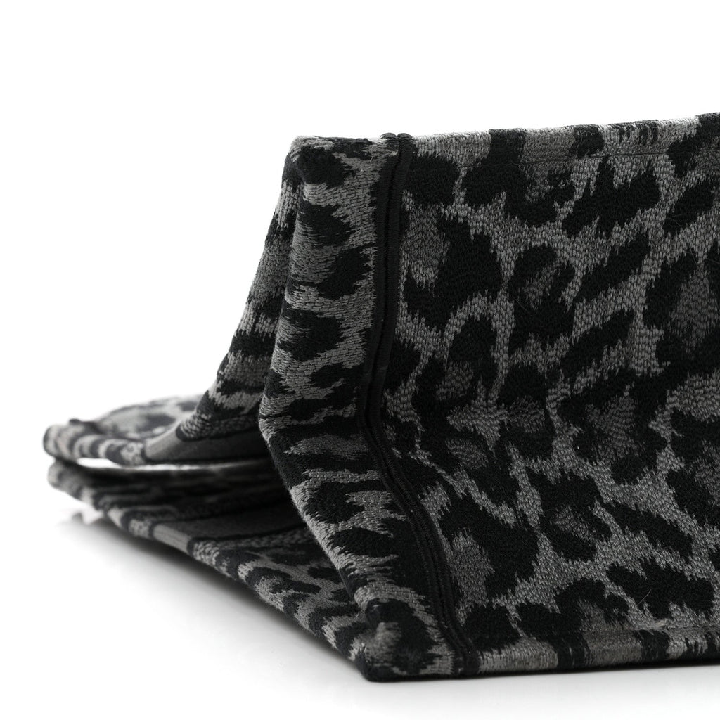 Canvas Mizza Embroidered Large Leopard Book Tote Grey
