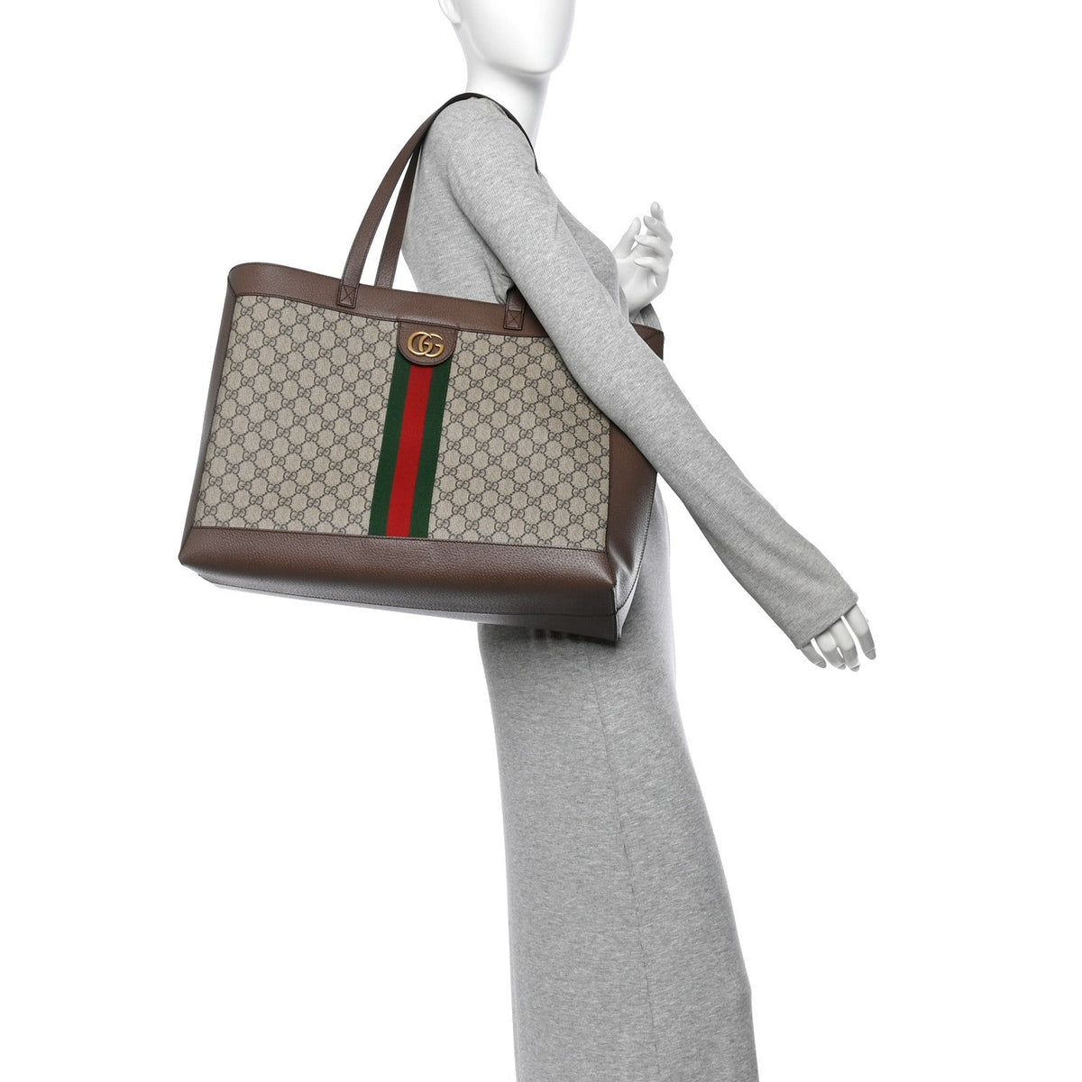 GG Supreme Monogram Web Ophidia Tote Brown