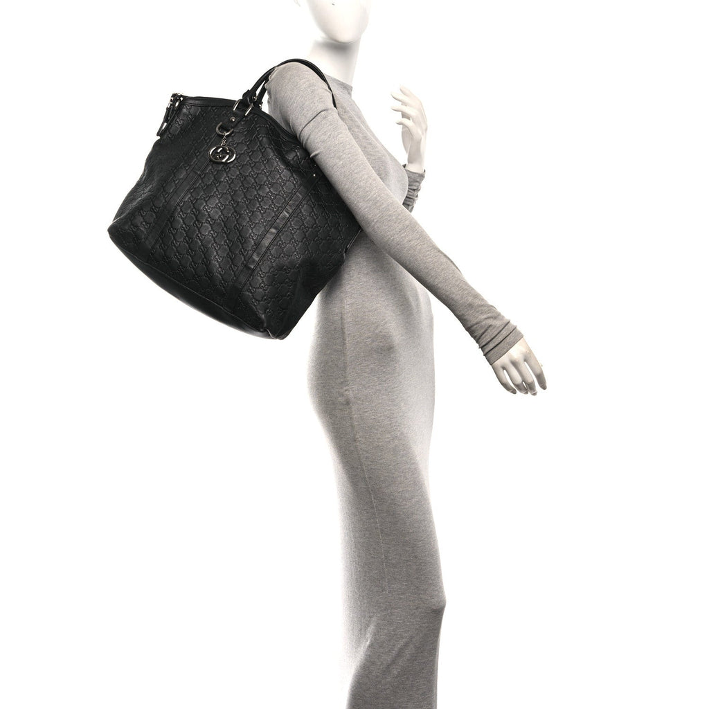 Guccissima Large GG Charm Convertible Dome Satchel Black