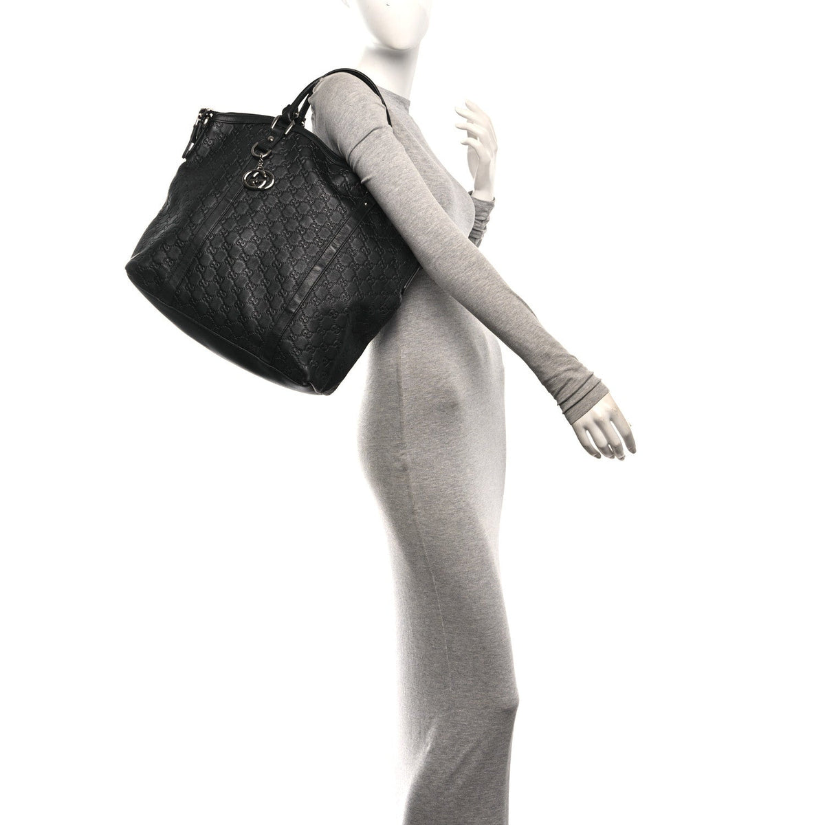 Guccissima Large GG Charm Convertible Dome Satchel Black