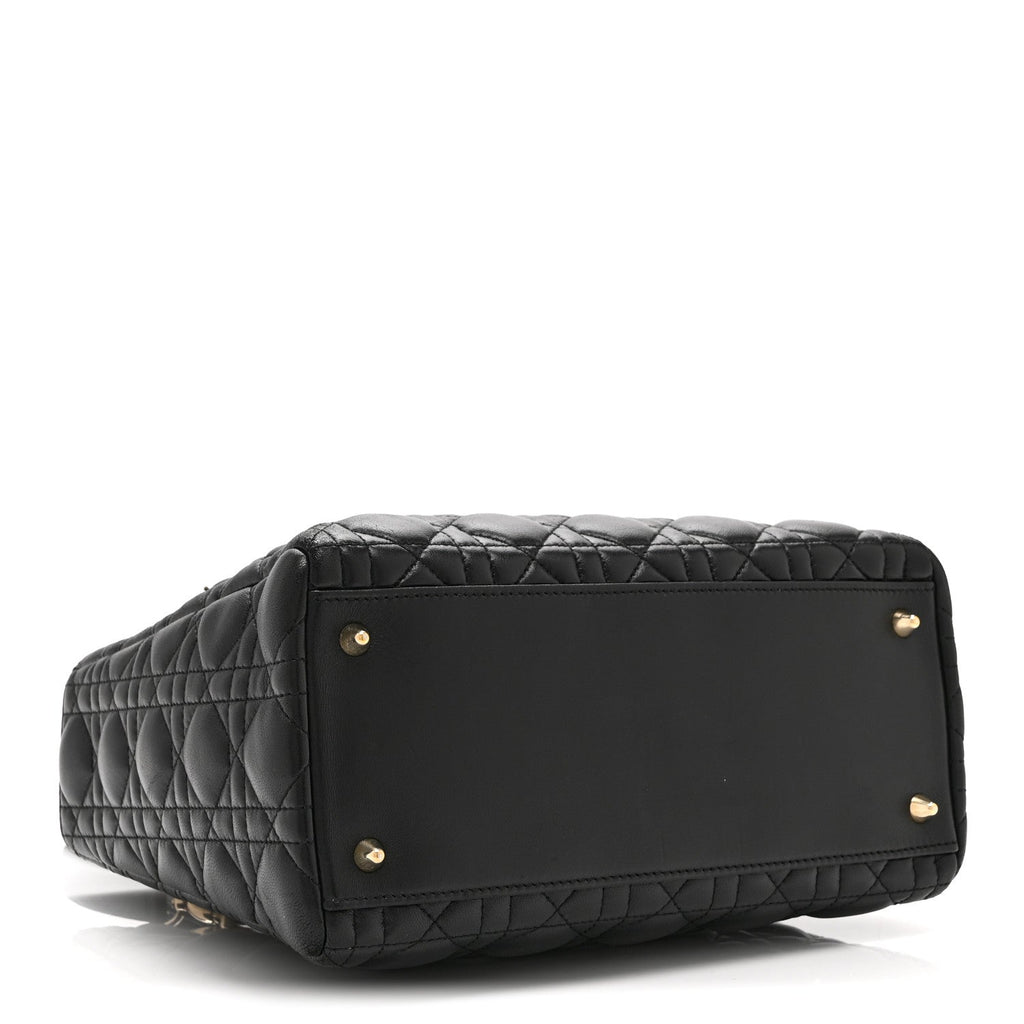 Lambskin Cannage Medium Pearl Lady Dior Black