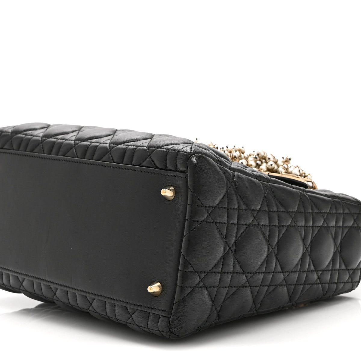 Lambskin Cannage Medium Pearl Lady Dior Black