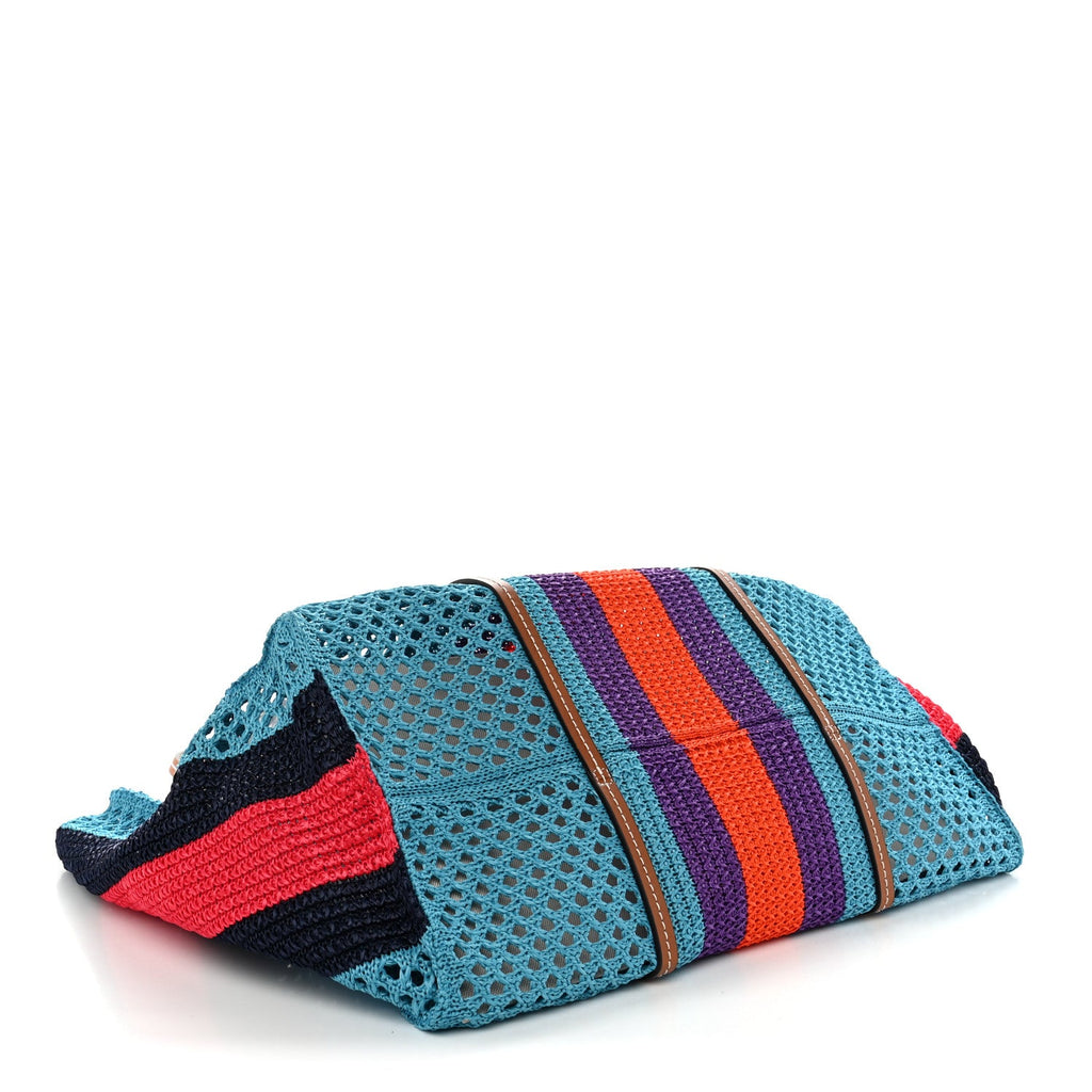 Raffia Web Woven Interlocking G Tote Blue Multicolor