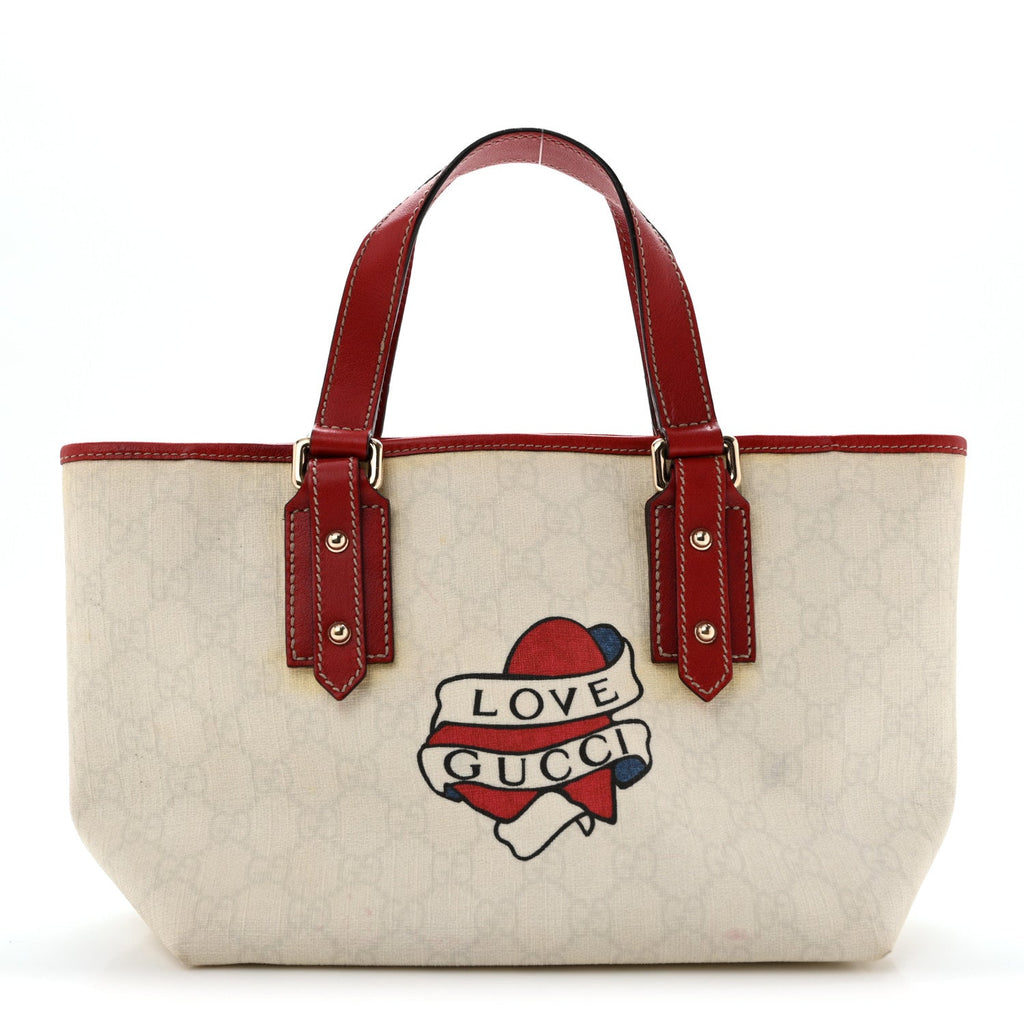 GG Plus Monogram Small Jolicoeur Tattoo Heart Tote Off White Red