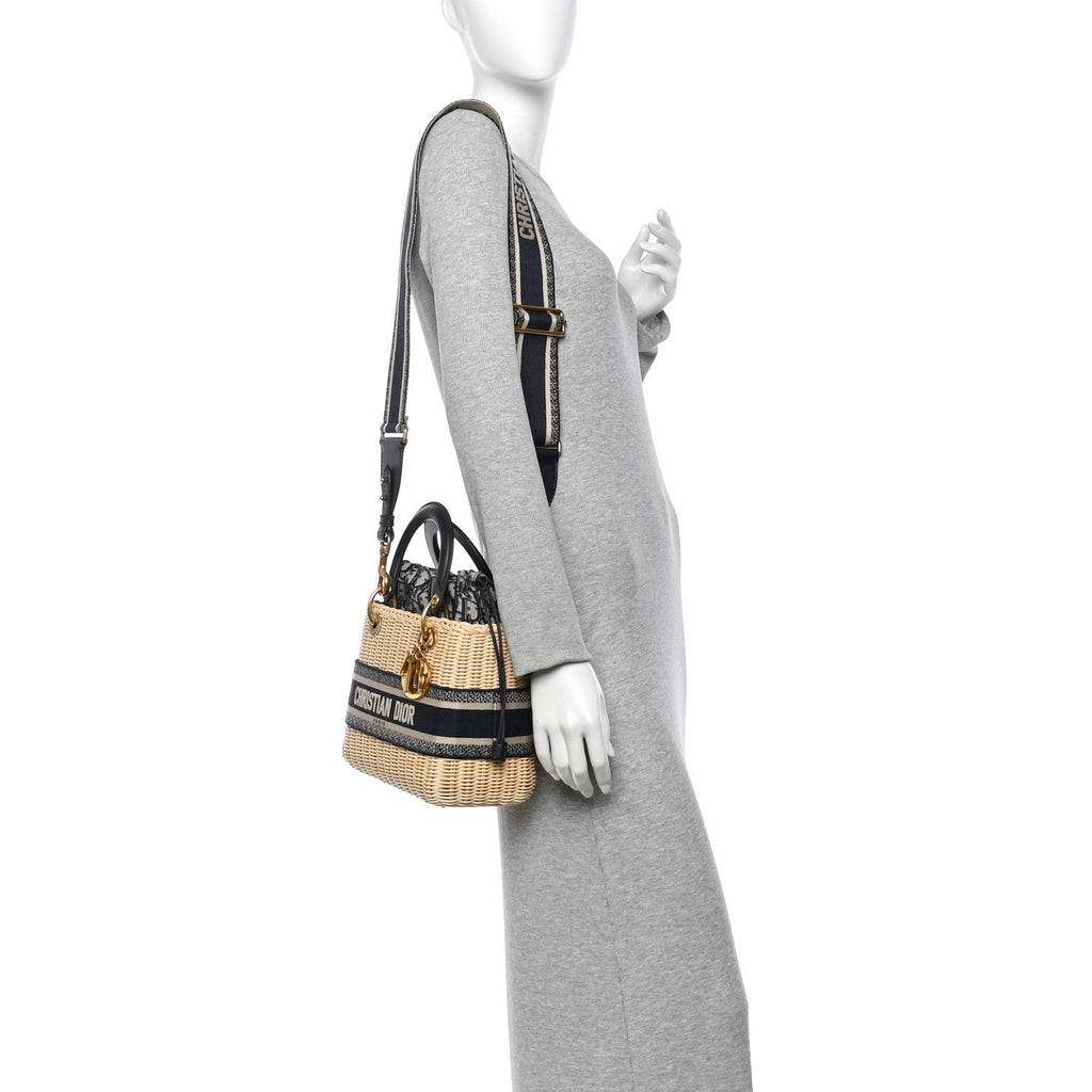 Wicker Oblique Medium Lady Dior Bag Blue