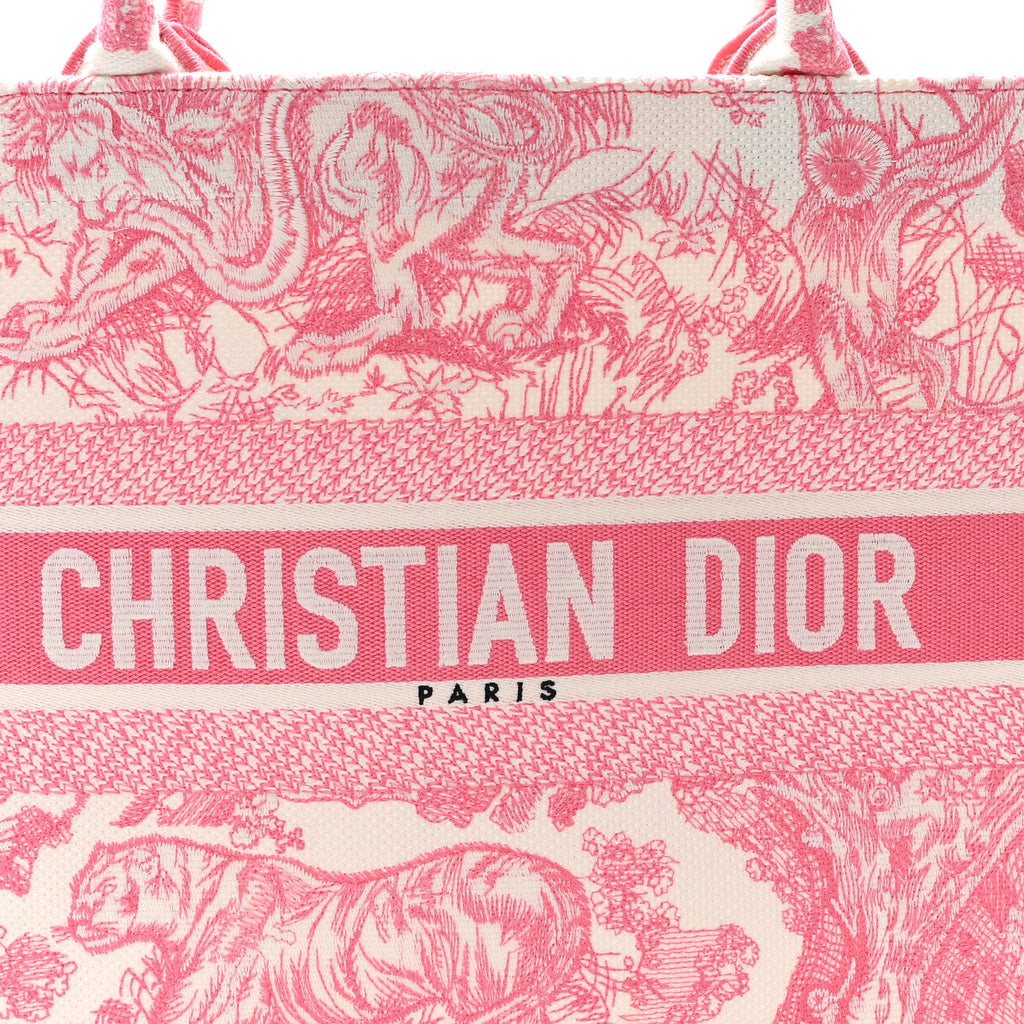 Canvas Embroidered Medium Dioriviera Toile De Jouy Book Tote Peony Pink