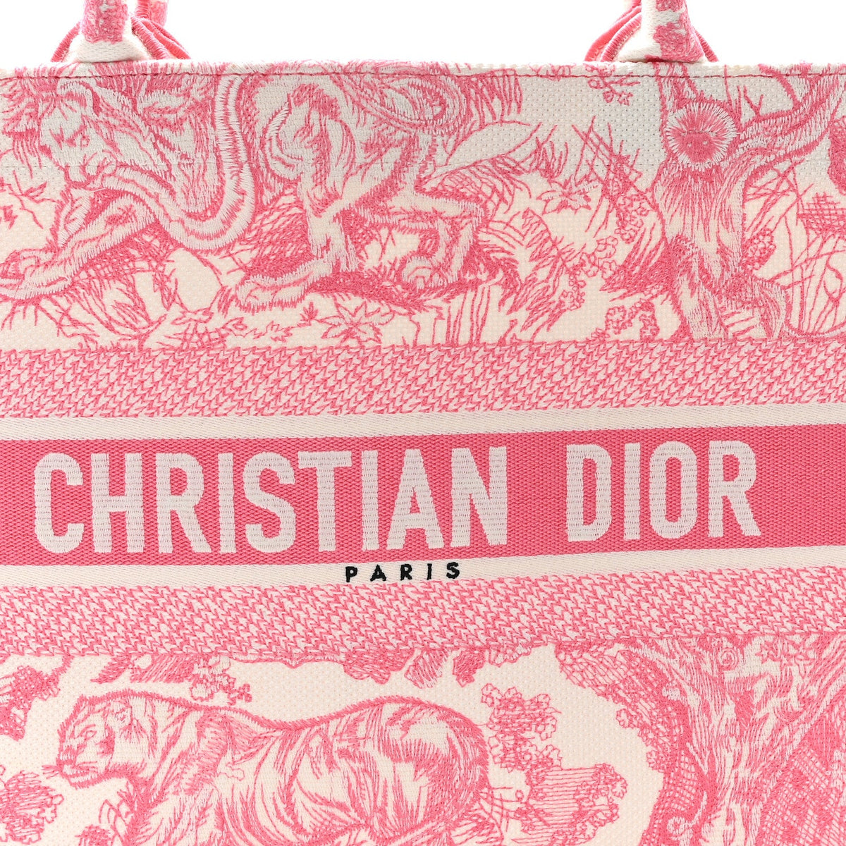 Canvas Embroidered Medium Dioriviera Toile De Jouy Book Tote Peony Pink