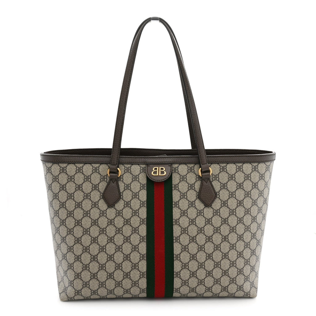X BALENCIAGA BB Supreme Monogram Web Medium Ophidia Shopping Tote Beige New Acero