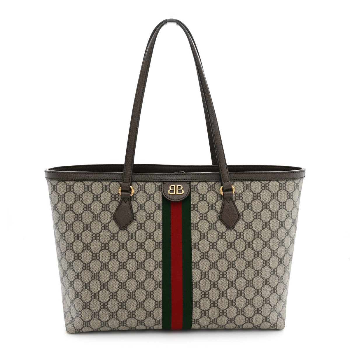 X BALENCIAGA BB Supreme Monogram Web Medium Ophidia Shopping Tote Beige New Acero