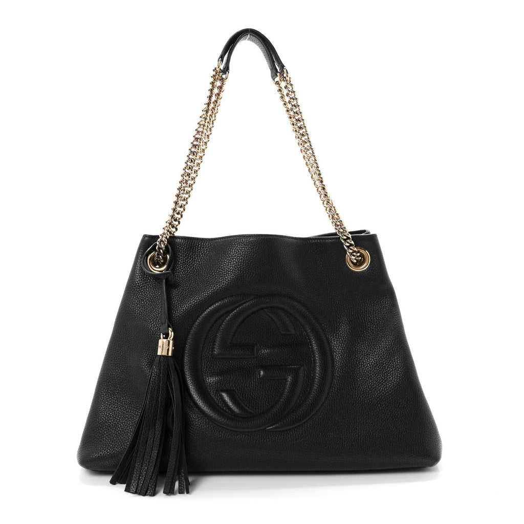 Pebbled Calfskin Medium Soho Chain Shoulder Bag Black