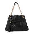 Pebbled Calfskin Medium Soho Chain Shoulder Bag Black