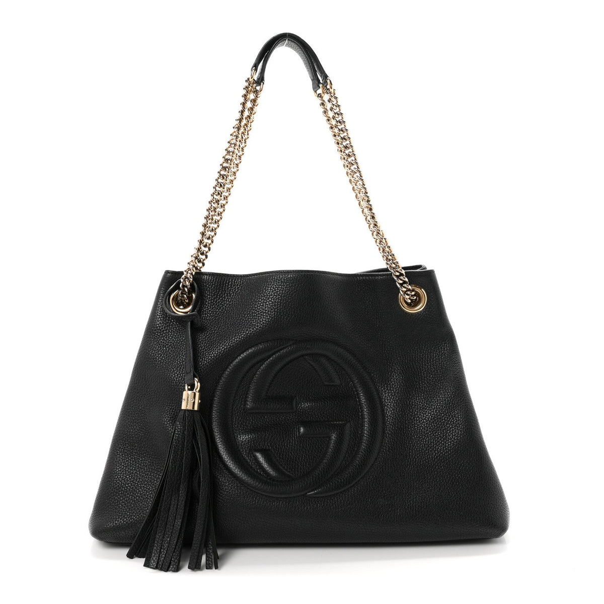 Pebbled Calfskin Medium Soho Chain Shoulder Bag Black
