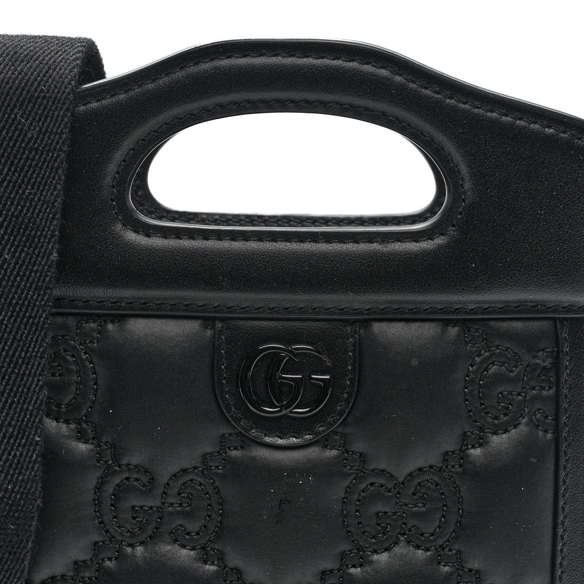 Nylon Calfskin Enamel GG Matelasse Mini Top Slip Handle Crossbody Bag Black