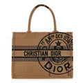 Canvas Jute Embroidered Medium Book Tote Black Beige