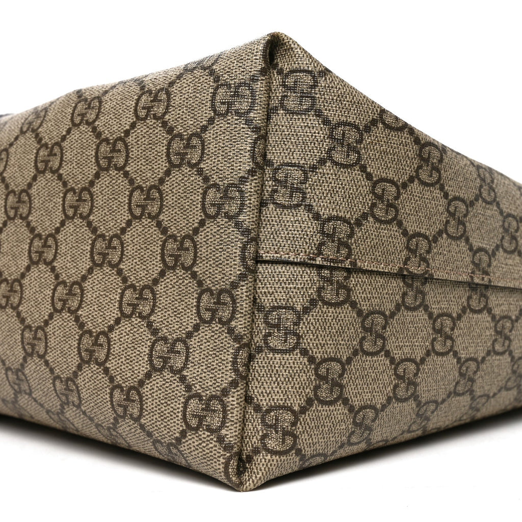 GG Supreme Monogram Textured Dollar Calfskin Web Medium Ophidia Shopping Tote Beige Ebony Mystic White