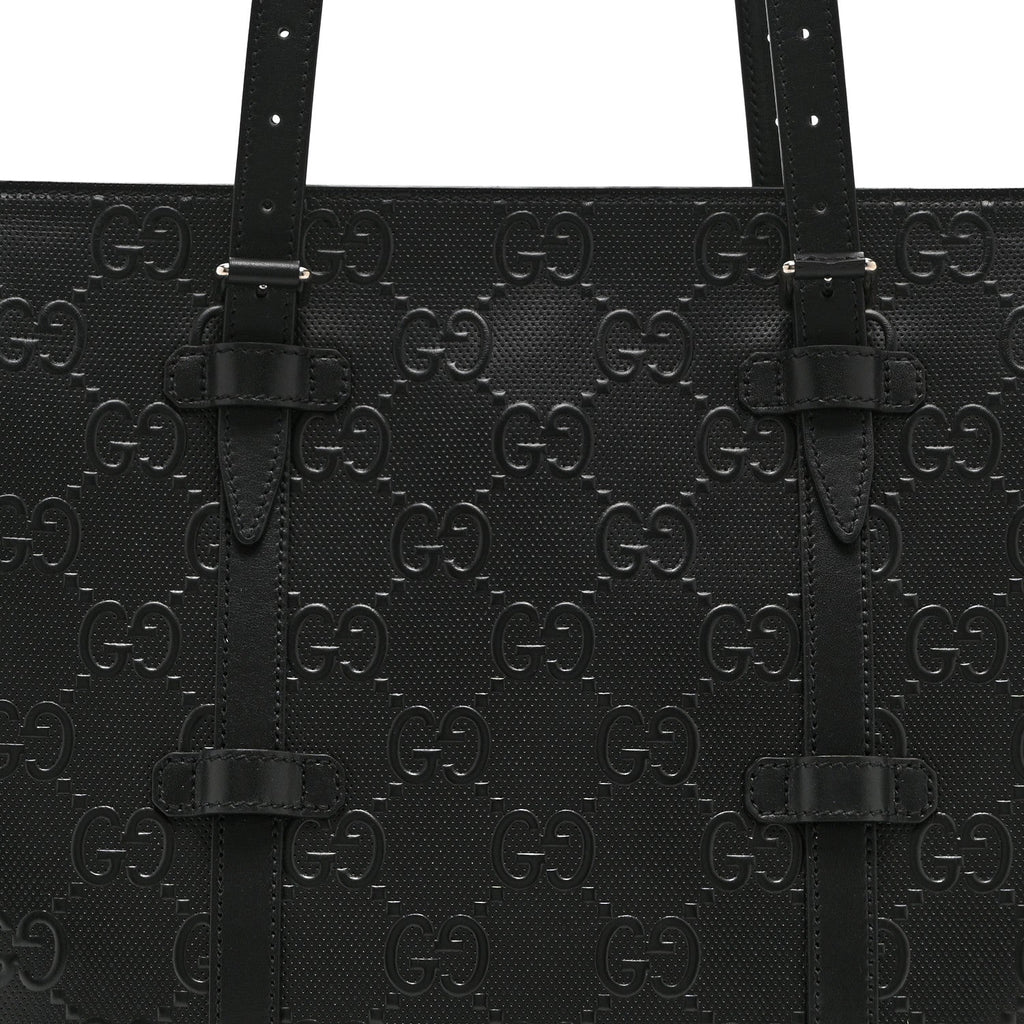 Calfskin GG Tennis Embossed Tote Bag Black
