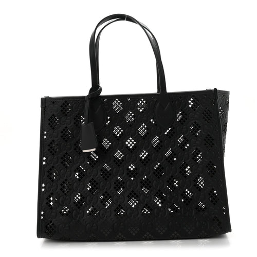Calfskin GG Monogram Diamond Cut Medium Ophidia Tote Bag Black