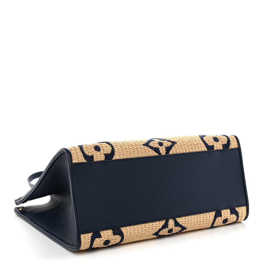 Raffia Calfskin Monogram Giant Onthego MM Blue