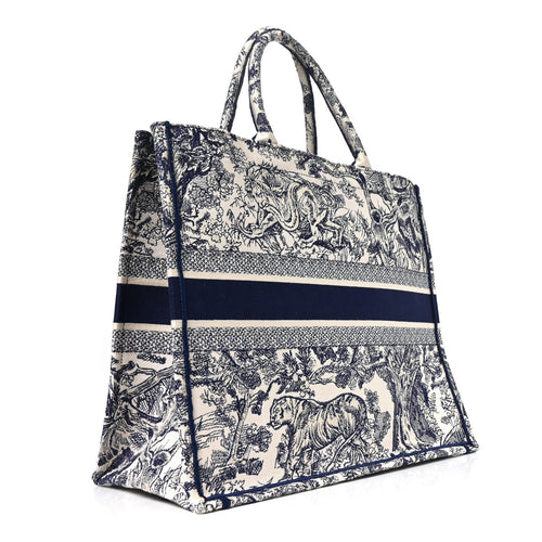 Canvas Embroidered Large Dioriviera Toile De Jouy Book Tote Blue
