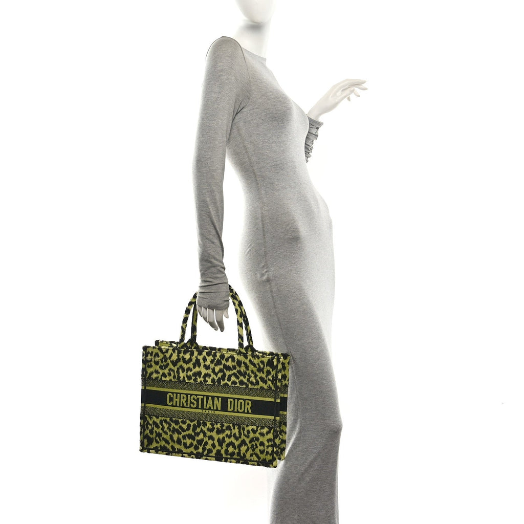 Canvas Mizza Embroidered Medium Leopard Book Tote Lime Pop