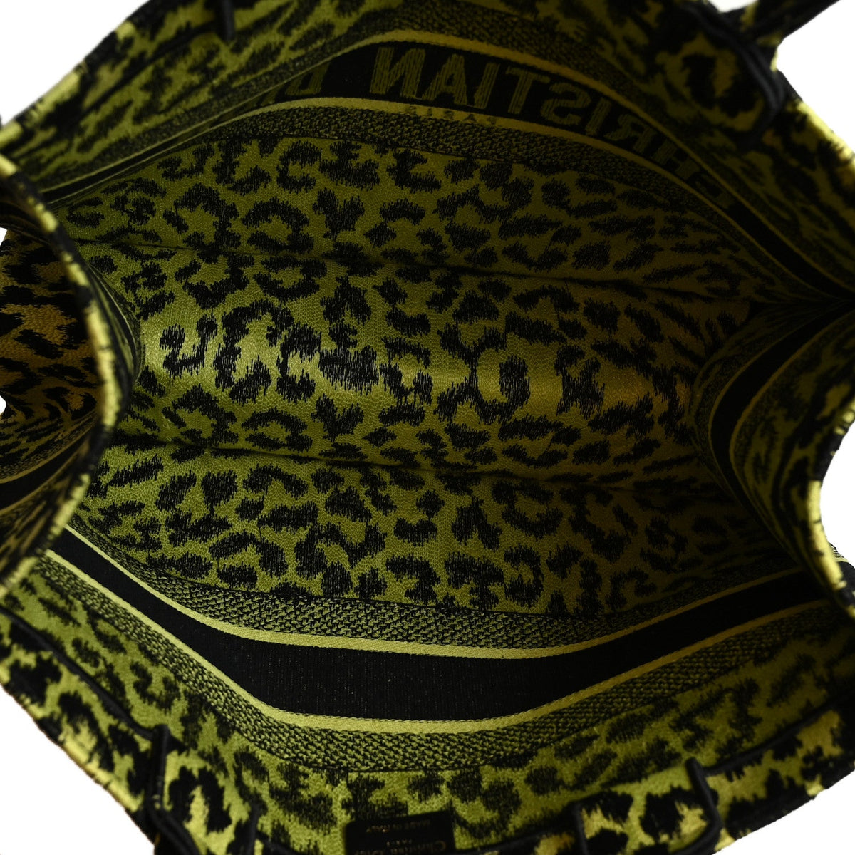 Canvas Mizza Embroidered Medium Leopard Book Tote Lime Pop