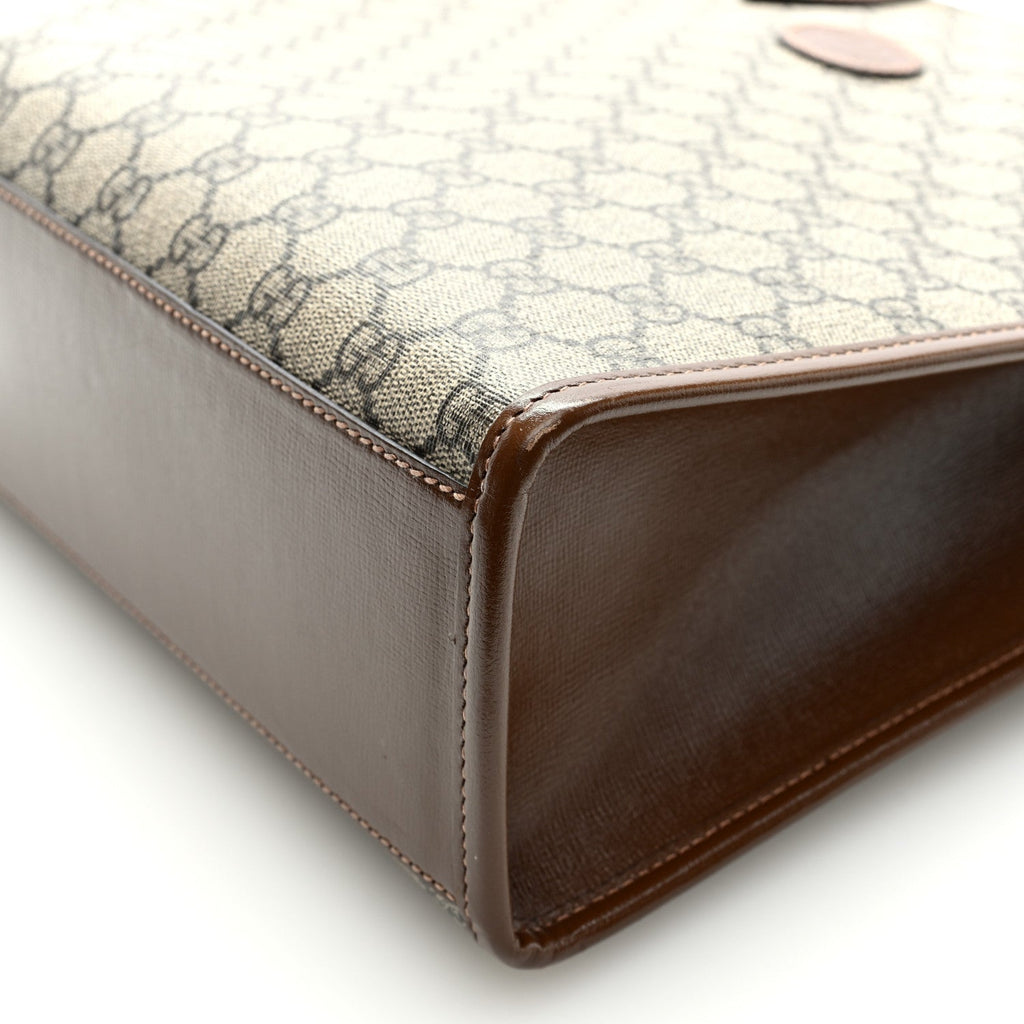 GG Supreme Monogram Textured Dollar Calfskin Web Small Retro Interlocking G Vertical Tote Bag Beige Ebony Brown Sugar
