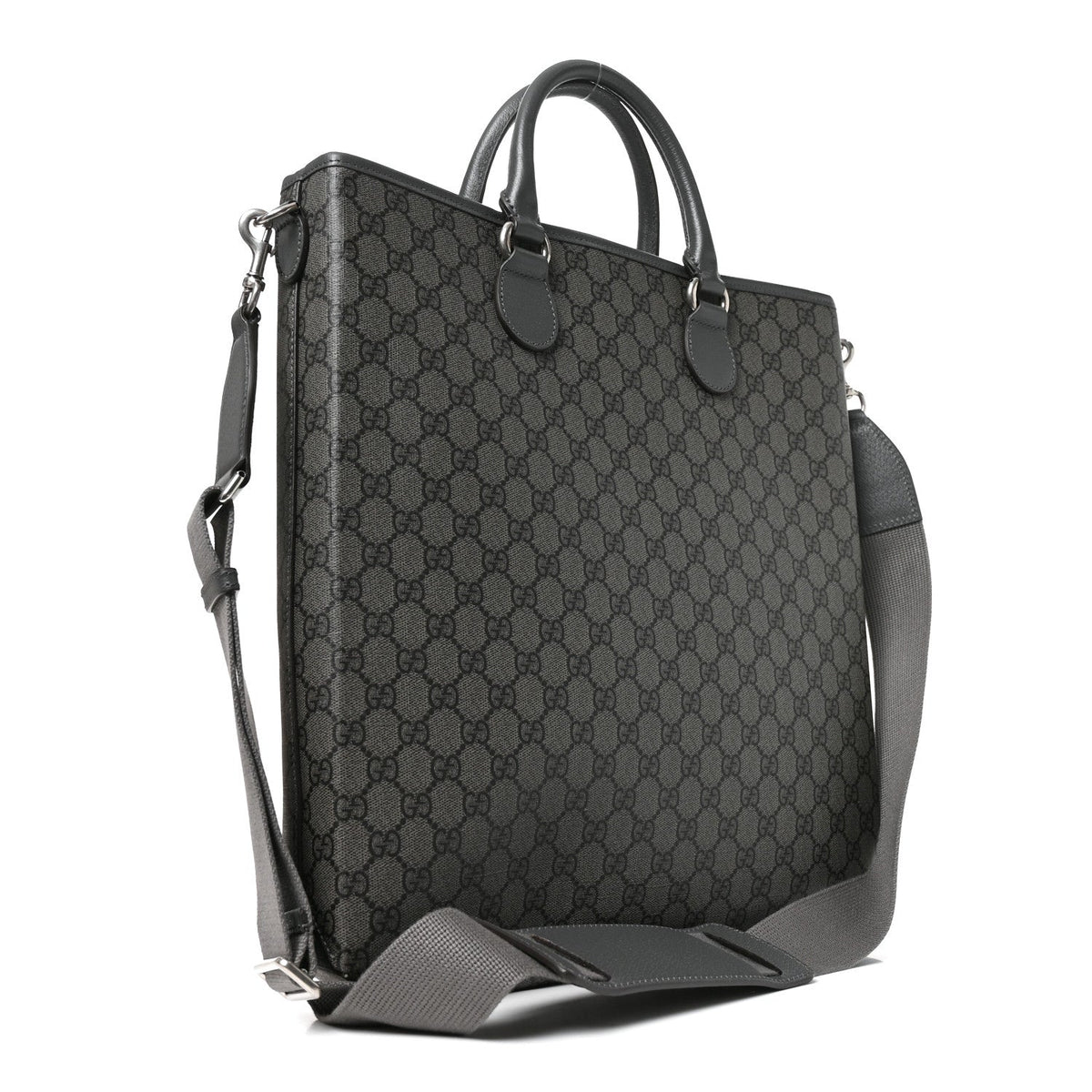 GG Supreme Monogram Textured Dollar Calfskin Ophidia Tote Grey Black Graphite Grey