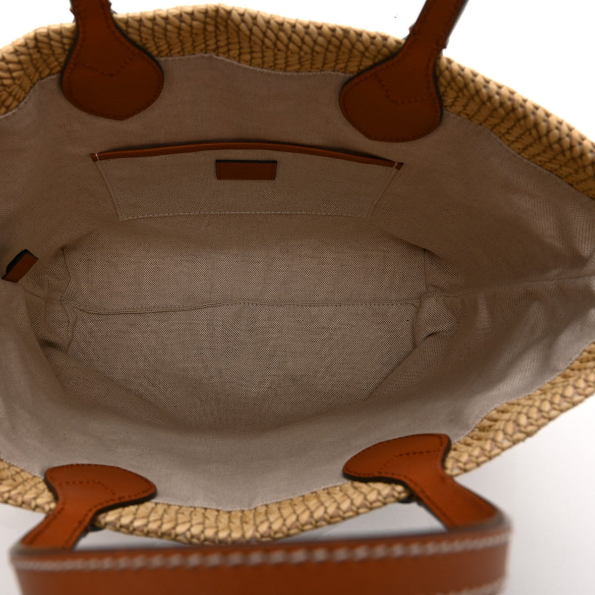 Raffia Woven Logo Patch Medium Tote Bag Natural Brown Multicolor