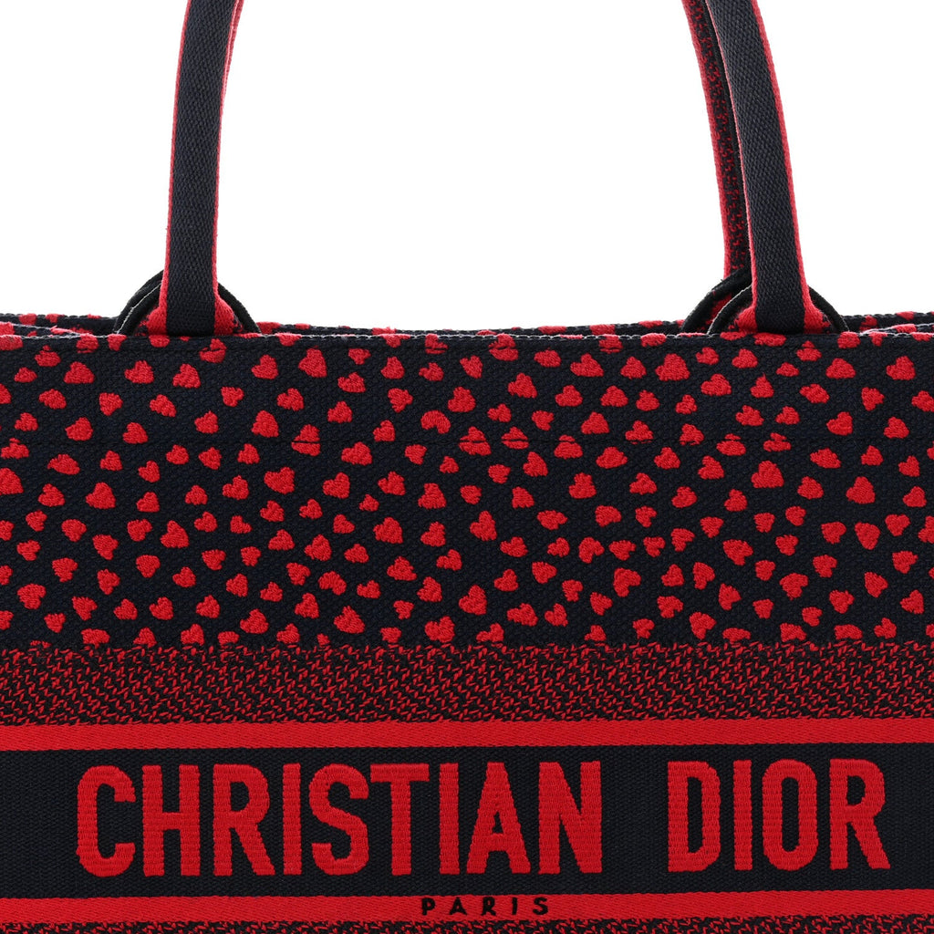 Canvas Embroidered Pop Heart I Love Paris Medium Book Tote Red Multicolor
