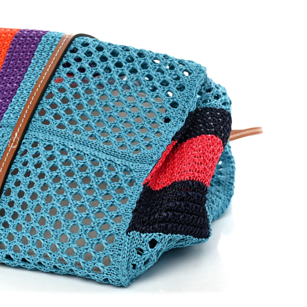 Raffia Web Woven Interlocking G Tote Blue Multicolor