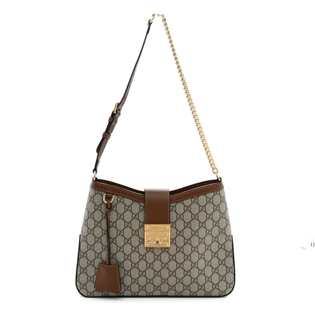 GG Supreme Monogram Medium Padlock Shoulder Bag Beige Ebony Brown Sugar
