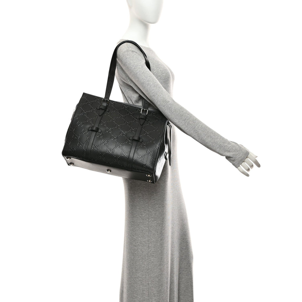 Calfskin GG Tennis Embossed Tote Bag Black