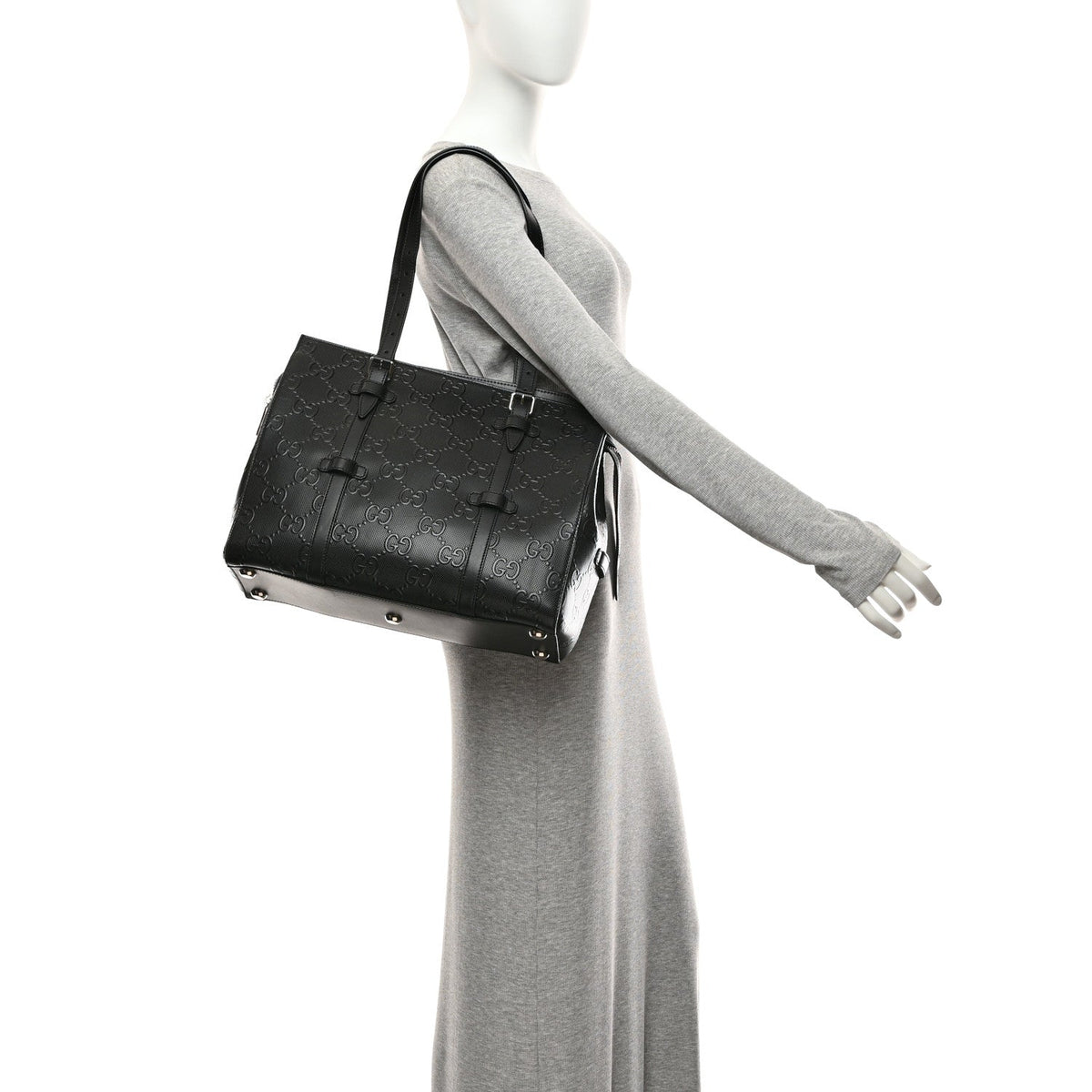 Calfskin GG Tennis Embossed Tote Bag Black