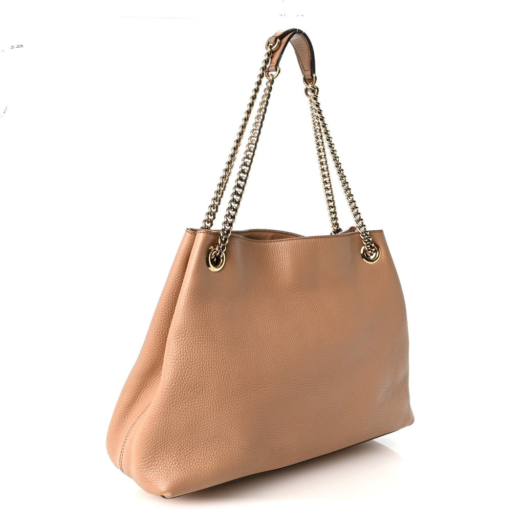 Pebbled Calfskin Medium Soho Chain Shoulder Bag Camelia